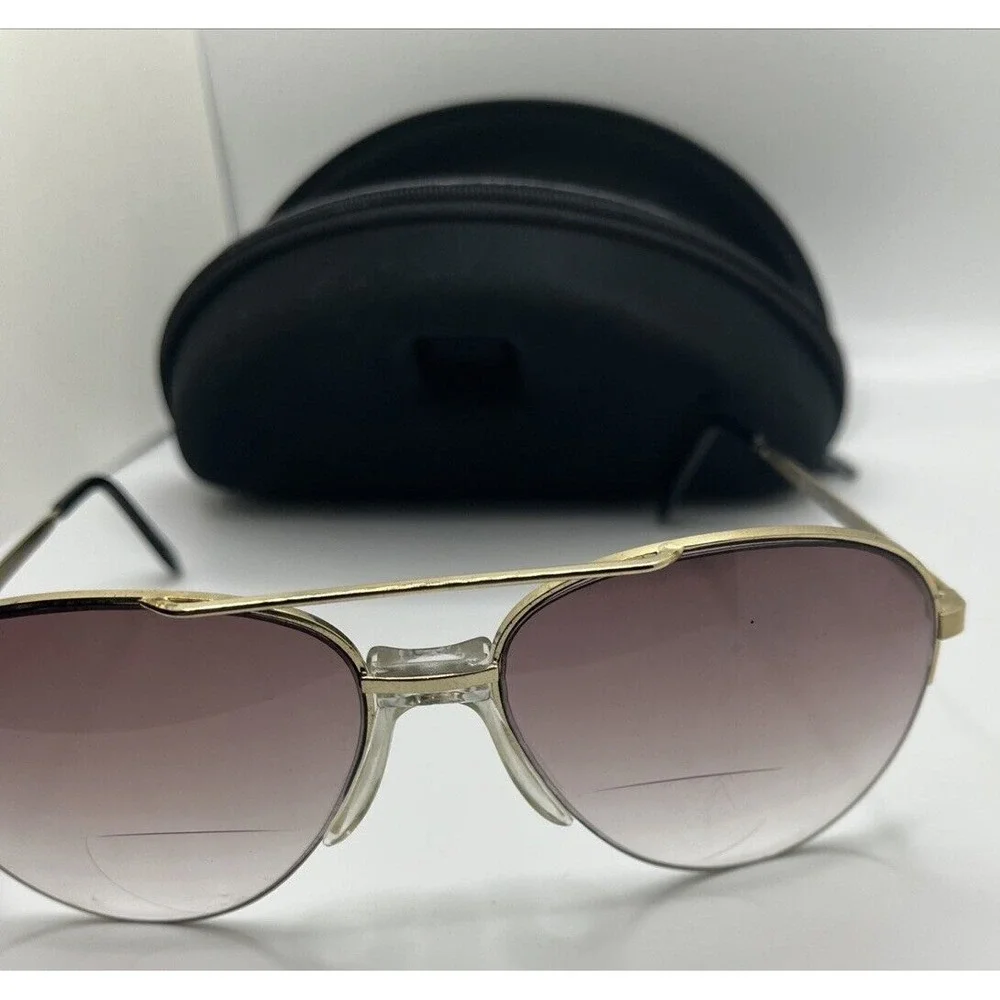 Personal‎ Optics Sunglasses Taiwan Eyeglass Frames Gold Brown Aviator with Case